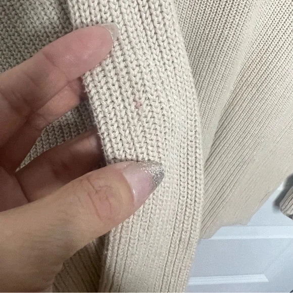 Aerie Cream Henley Sweater XS | 100% Cotton | Relaxed Fit Neutral Top - Picture 4 of 5